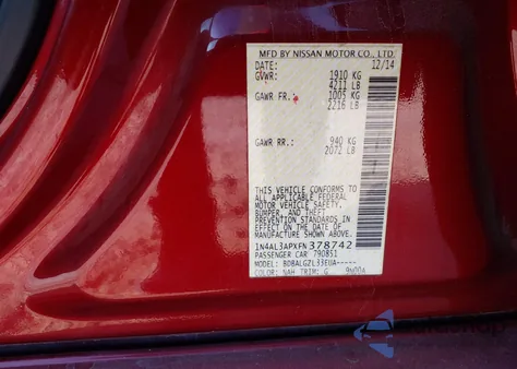 2015 Nissan Altima 2.5/2.5 S/2.5 Sl/2.5 Sv z USA, uszkodzony, nr VIN 1N4AL3APXFN378742